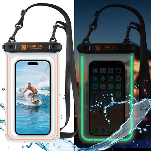Waterproof Phone Pouch with Glow strips Waterproof Phone Case for iPhone 16 15 14 13 Pro Max, IPX8 Cellphone Dry Bag Adjustable strap Beach Cruise Ship Essentials 2Pack-8.5" Orange and Green in Saudi Arabia