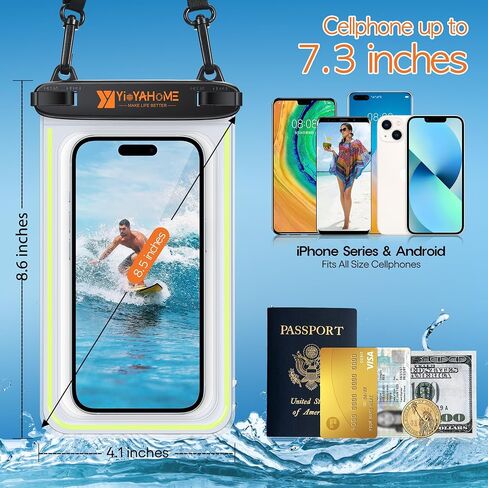 Waterproof Phone Pouch with Glow strips Waterproof Phone Case for iPhone 16 15 14 13 Pro Max, IPX8 Cellphone Dry Bag Adjustable strap Beach Cruise Ship Essentials 2Pack-8.5" Orange and Green in Saudi Arabia