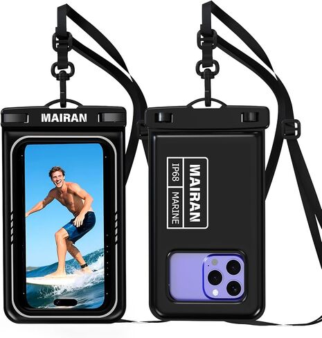 Mairan Floating Pouchproof Phone Pouch 2Pack ، IPX8 Floatable IPX8 مقاوم للماء Case 8.0 "لـ iPhone 16 15 Pro Max Samsung S25 ، أكياس جافة للهاتف المحمول لقضاء العطلات على شاطئ البحر كاياك كروز سفر سفر in Kuwait