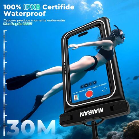 Mairan Floating Pouchproof Phone Pouch 2Pack ، IPX8 Floatable IPX8 مقاوم للماء Case 8.0 "لـ iPhone 16 15 Pro Max Samsung S25 ، أكياس جافة للهاتف المحمول لقضاء العطلات على شاطئ البحر كاياك كروز سفر سفر in Kuwait