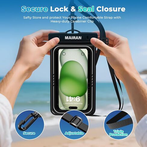 Mairan Floating Pouchproof Phone Pouch 2Pack ، IPX8 Floatable IPX8 مقاوم للماء Case 8.0 "لـ iPhone 16 15 Pro Max Samsung S25 ، أكياس جافة للهاتف المحمول لقضاء العطلات على شاطئ البحر كاياك كروز سفر سفر in Kuwait