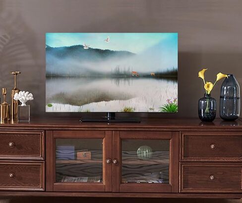 Blue Ink Painting TV Dust Cover Art Boat Cover Cover Cover Cover Cover لجدار سطح المكتب معلق شاشة منحنية تغطية غرفة نوم (الحجم: 45 بوصة (W105XH63 سم) ، اللون: ب) in Saudi Arabia