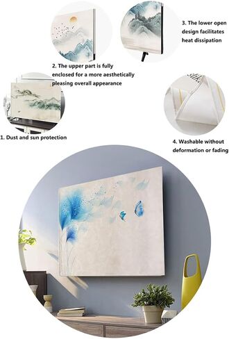 Blue Ink Painting TV Dust Cover Art Boat Cover Cover Cover Cover Cover لجدار سطح المكتب معلق شاشة منحنية تغطية غرفة نوم (الحجم: 45 بوصة (W105XH63 سم) ، اللون: ب) in Saudi Arabia
