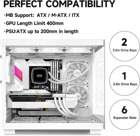 PCCOOLER C3T500 ARGB PC Case Mid Tower Desktop Computer Gaming Superior Case for ATX/M-ATX/ITX with 6 ARGB Case Fans,Column-Free Design,360MM Radiator&400MM GPU Support,Easy Installation (White) in Saudi Arabia