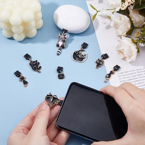 DICOSMETIC Dust Plug Charms Bulk Cat Type-C Charging Port Charm Cell Phone Charms Plug Cover Plastic Dust Plugs with Alloy Enamel Resin Charms USB C Port Cap Protector Pendant for Earphone Cellphone in Saudi Arabia