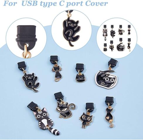 DICOSMETIC Dust Plug Charms Bulk Cat Type-C Charging Port Charm Cell Phone Charms Plug Cover Plastic Dust Plugs with Alloy Enamel Resin Charms USB C Port Cap Protector Pendant for Earphone Cellphone in Saudi Arabia