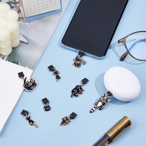 DICOSMETIC Dust Plug Charms Bulk Cat Type-C Charging Port Charm Cell Phone Charms Plug Cover Plastic Dust Plugs with Alloy Enamel Resin Charms USB C Port Cap Protector Pendant for Earphone Cellphone in Saudi Arabia