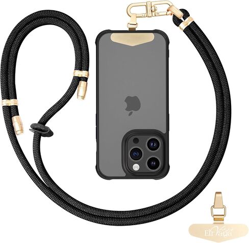 Adjustable Anti-Theft Phone Lanyard -Rope Neck & Crossbody Strap with Secure Locking Metal Clip for Smartphones (Black) in Saudi Arabia
