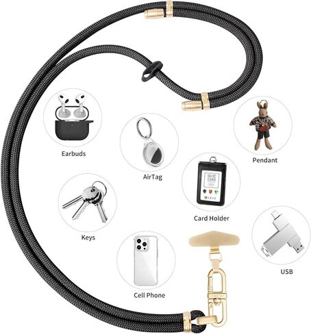 Adjustable Anti-Theft Phone Lanyard -Rope Neck & Crossbody Strap with Secure Locking Metal Clip for Smartphones (Black) in Saudi Arabia