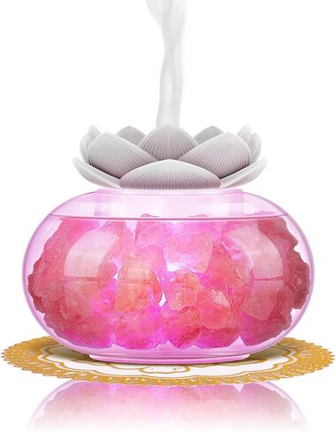 Essential Oil Diffusers Aromatherapy Diffuser: Vyaime Salt Lamp Diffuser for Home Bedroom Office, Pink Crystal Himalayan Cute Lotus Auto Shut-Off 7 Colors LED Night Light - VY250522 in Kuwait