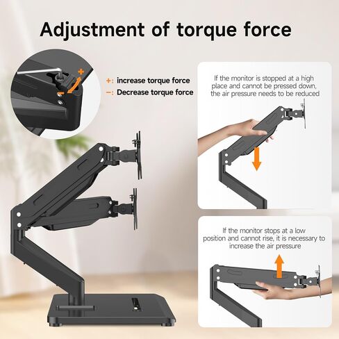 Pholiten Adjustable Dual Monitor Arms with Gas Spring for 17-32 inch Screens,Pneumatic Dual VESA Monitor Mount with Base,Freestanding Full Motion Dual Monitor Desk Stand Holds up to 22 lbs Each. ﻿ in Saudi Arabia