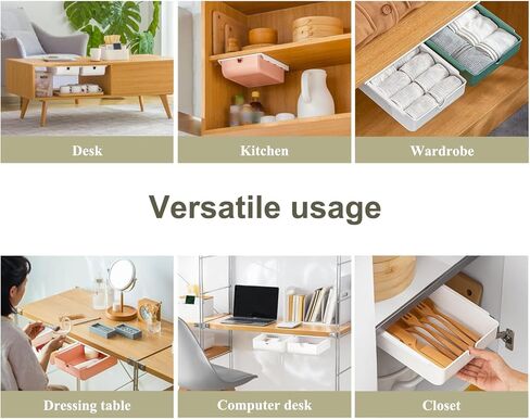 درج تحت المكتب، عبوتان قابلتان للتخزين تحت المكتب، درج ذاتي اللصق، تخزين منزلق تحت الطاولة، منظم تحت المكتب، منظمة المكتب المنزلي، تخزين مخفي باللون الأبيض in Kuwait