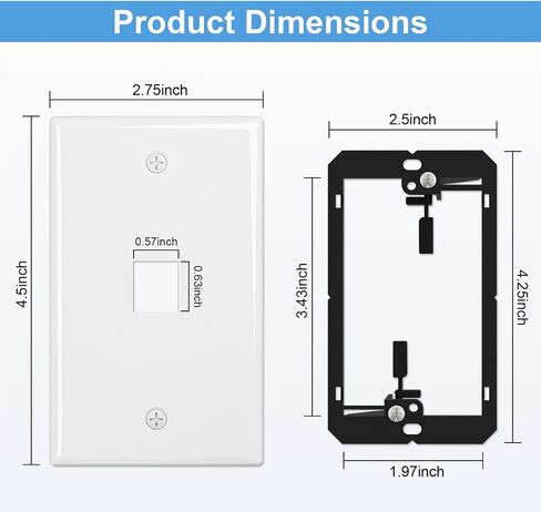 FGB 1-Port Keystone Wall Plate, with Low Voltage Mounting Bracket, with Single Gang Decorator Wall for RJ45, HDMI, and Coax Keystone Inserts, White, 10-Pack in Kuwait
