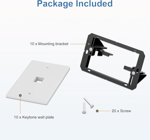 FGB 1-Port Keystone Wall Plate, with Low Voltage Mounting Bracket, with Single Gang Decorator Wall for RJ45, HDMI, and Coax Keystone Inserts, White, 10-Pack in Kuwait