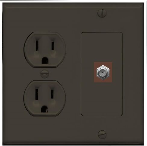 RiteAV (2 Gang Decorative) 15 Amp Round Power Outlet Coax Cable TV Wall Plate - White in Saudi Arabia