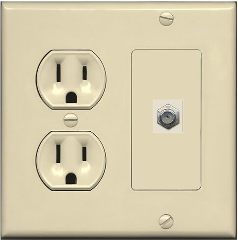 RiteAV (2 Gang Decorative) 15 Amp Round Power Outlet Coax Cable TV Wall Plate - White in Saudi Arabia