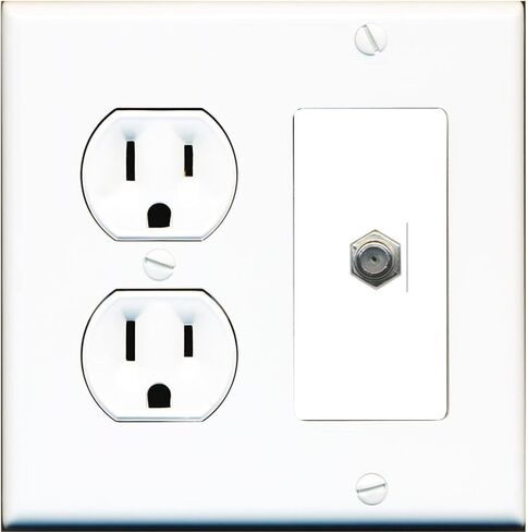 RiteAV (2 Gang Decorative) 15 Amp Round Power Outlet Coax Cable TV Wall Plate - White in Saudi Arabia