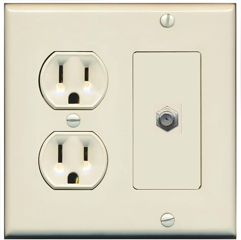RiteAV (2 Gang Decorative) 15 Amp Round Power Outlet Coax Cable TV Wall Plate - White in Saudi Arabia
