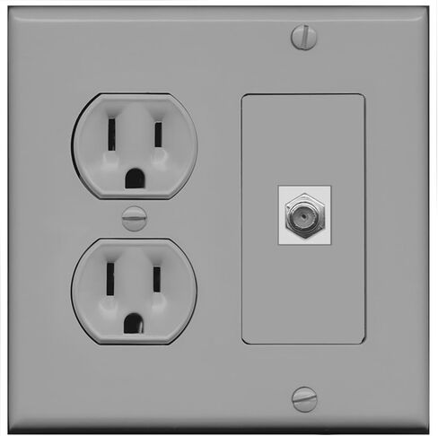 RiteAV (2 Gang Decorative) 15 Amp Round Power Outlet Coax Cable TV Wall Plate - White in Saudi Arabia