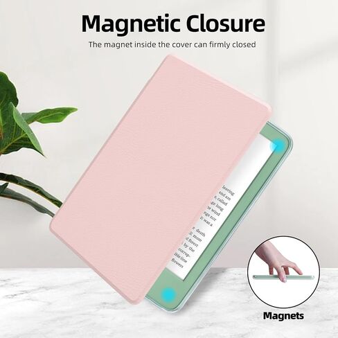 MOROCK Case for All-New Kindle(11th Generation, 2024/2022 Release), Lightweight PU Leather and PC Clear Acrylic Back Cover, Auto Sleep/Wake Case for Kindle 11th Generation 2024/2022, Pink in Saudi Arabia