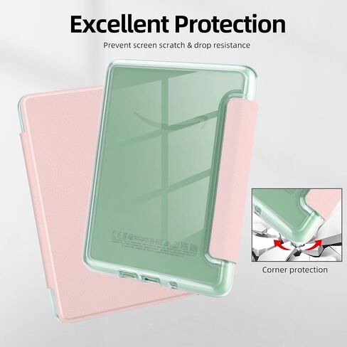 MOROCK Case for All-New Kindle(11th Generation, 2024/2022 Release), Lightweight PU Leather and PC Clear Acrylic Back Cover, Auto Sleep/Wake Case for Kindle 11th Generation 2024/2022, Pink in Saudi Arabia