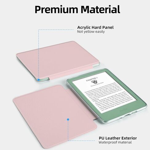 MOROCK Case for All-New Kindle(11th Generation, 2024/2022 Release), Lightweight PU Leather and PC Clear Acrylic Back Cover, Auto Sleep/Wake Case for Kindle 11th Generation 2024/2022, Pink in Saudi Arabia