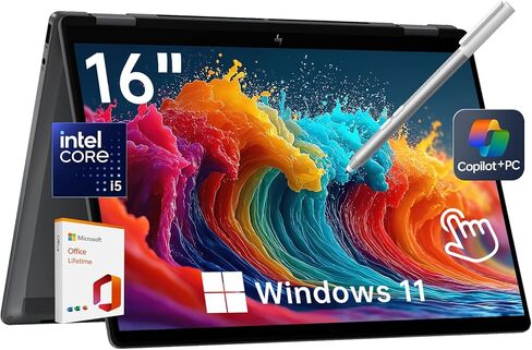 HP OmniBook X Flip 2-in-1 16" 2K Touchscreen Laptop, Intel Core Ultra 5, 16GB RAM, 2TB SSD, AI Copilot, Office Lifetime, Bundle with Surface Pen, for Creators & Professionals, Windows 11 Pro in Saudi Arabia