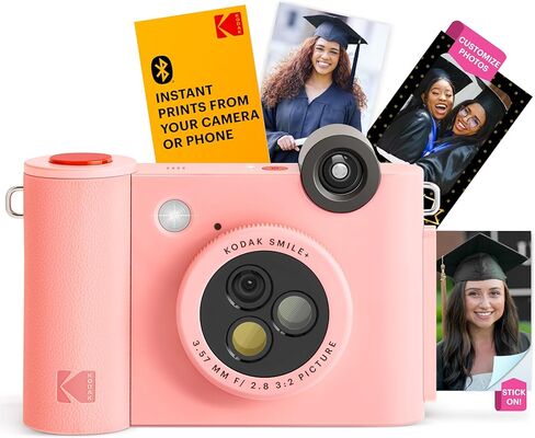 KODAK Smile+ Wireless Digital Instant Print Camera with Effect-Changing Lens, 2x3" Sticky-Backed Photo Prints, and Zink Printing Technology, Compatible with iOS and Android Devices - Pink in Kuwait