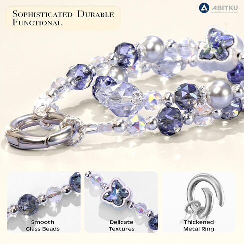 ABITKU Phone Charm, Pearl Crystal Beaded Wrist Strap for Women, Hands-free, Drop-proof and Anti-theft, Detachable, with Tether Tab & Black Lanyard Strap in Saudi Arabia