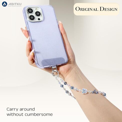 ABITKU Phone Charm, Pearl Crystal Beaded Wrist Strap for Women, Hands-free, Drop-proof and Anti-theft, Detachable, with Tether Tab & Black Lanyard Strap in Saudi Arabia