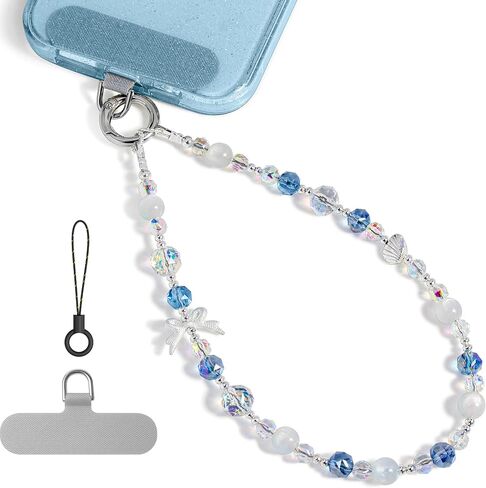 ABITKU Phone Charm, Pearl Crystal Beaded Wrist Strap for Women, Hands-free, Drop-proof and Anti-theft, Detachable, with Tether Tab & Black Lanyard Strap in Saudi Arabia