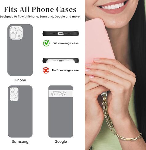 Cell Phone Strap with Wrist Metal Chain Detachable Phone Lanyard Women Girls Hands-Free in Saudi Arabia