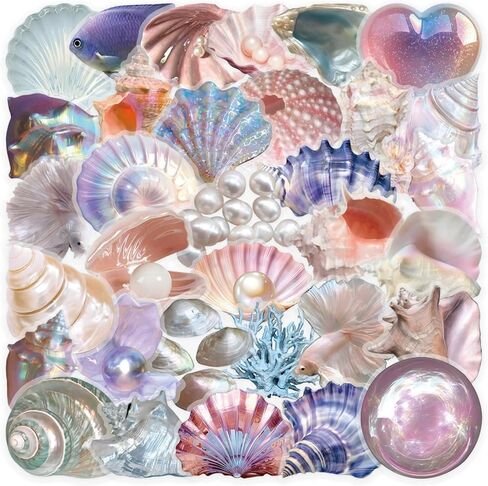 Transparent Pearl Stickers - 50PCS Seashell Stickers for Water Bottles, DIY Scrapbooking, Nail Art, Phone Case Decor | Creative Sea Shells Gift for Women, Students, Craft Lovers in Kuwait
