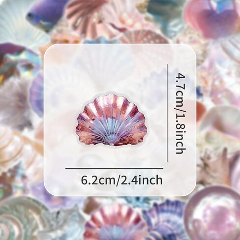 Transparent Pearl Stickers - 50PCS Seashell Stickers for Water Bottles, DIY Scrapbooking, Nail Art, Phone Case Decor | Creative Sea Shells Gift for Women, Students, Craft Lovers in Kuwait