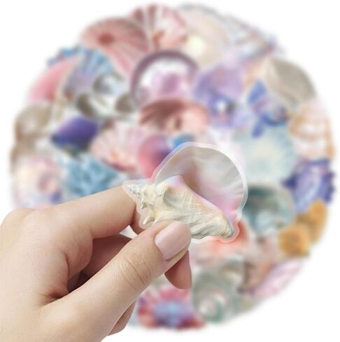 Transparent Pearl Stickers - 50PCS Seashell Stickers for Water Bottles, DIY Scrapbooking, Nail Art, Phone Case Decor | Creative Sea Shells Gift for Women, Students, Craft Lovers in Kuwait