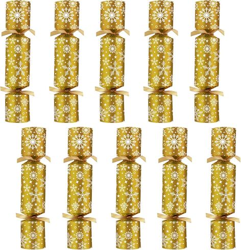 10 قطع من هدايا حفلات الكريسماس، هدايا طاولة بدون كبس مع جوائز هدايا نكتة للاطفال والكبار، لوازم الحفلات وديكورات العشاء، العاب العطلات الانجليزية البريطانية بنمط ندفة الثلج الذهبية in Kuwait