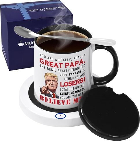 Trump 2025 Best Fathers Day Papa Gifts for Dad, Fathers Day Mug, Coffee Mug Warmer & Papa Mug Set, Funny Dad Gifts for Fathers Day for Husband from Daughter Son Wife, Coffee Gifts for Dad 11 OZ in Saudi Arabia