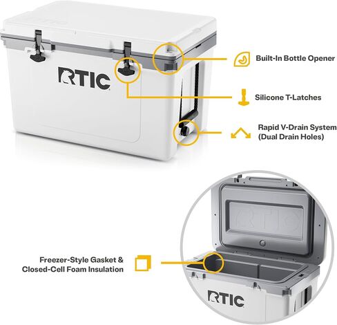 RTC Ultra Light 52 QUART HARD BOADER BOADINGER TECK THE BOX للشاطئ ، والشراب ، والمشروبات ، والتخييم ، والنزهة ، وصيد الأسماك ، والقوارب ، والشواء ، أخف 30 ٪ من المبردات الروتومولد in Kuwait