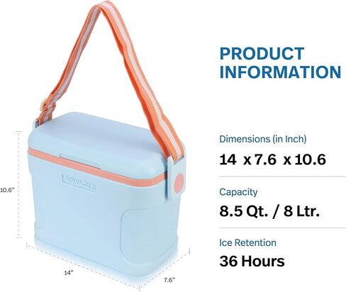 Pinnacle 8.5Qt Mini Cooler – 14 x 7.6 x 10.6In Ice Box with Smart Divider, Locking Lid, Adjustable Shoulder Strap – Insulated Picnic Basket Beach Cooler Bag – 36- Hour Ice Retention – Stylish Colors in Saudi Arabia