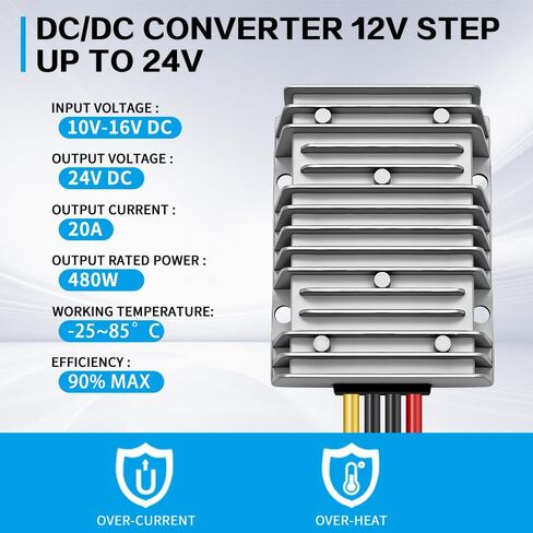 محول DC/DC 12V خطوة تصل إلى 24 فولت ، محول Boost 20A 480W منظم الجهد ، محول 24 فولت ، وحدة مزودة الطاقة بمحول قارب شاحنة السيارة in Kuwait