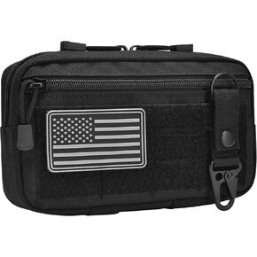 Tactical Molle Admin Pouch Multi-Purpose Tool Pouch Bag Fits Tactical Backpacks Combat Vest with US Flag Patch and Keychain
