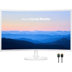 SAMSUNG 27" Curved 1080p Full HD Ultra Slim Computer Monitor, AMD FreeSync, HDMI, VGA, 4ms, VESA Mountable, NLY HDMI Cable, White