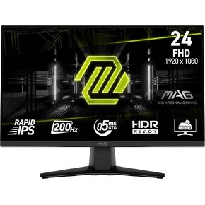 MSI MAG 242F 24-inch 1920 x 1080 (FHD) Gaming Monitor, 200Hz, Adaptive-Synch, HDMI, DisplayPort, VESA Mountable, Tilt, Height Adjustable, Speaker, 0.5ms, Black