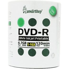 Smart Buy 1800 Pack DVD-R 4.7gb 16x White Printable Inkjet Blank Media Record Disc, 1800 Disc 1800pk