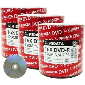 300 Pack Ridata DVD-R 16X 4.7GB 120 Min Silver Logo Top Blank Data Video Media Recordable Disc