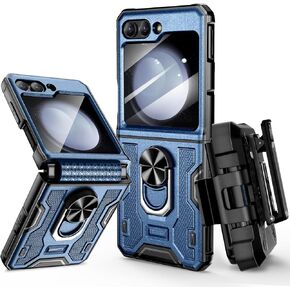 خضار لـ Galaxy Z Flip 6 CASE ، 360 ° RING RING KICKSTAND & CLIP CLIP الحافظة وحماية شاشة الكاميرا الزجاجية المقسى وحماية المفصلات ، علبة مقاومة للصدمات لـ Samsung Flip 6 5G - Black