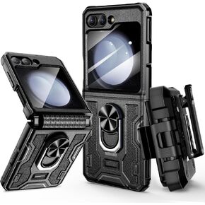 خضار لـ Galaxy Z Flip 6 CASE ، 360 ° RING RING KICKSTAND & CLIP CLIP الحافظة وحماية شاشة الكاميرا الزجاجية المقسى وحماية المفصلات ، علبة مقاومة للصدمات لـ Samsung Flip 6 5G - Black in Kuwait