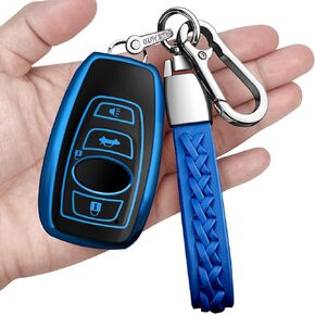 Autophone Compatible with Subaru Key Fob Cover With Leather Keychain Soft TPU 360 Degree Protection Key Case For Forester CrossTrek Outback WRX Ascent BRZ Impreza Legacy Smart Key（Rose）
