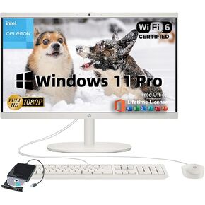 HP All-in-One Desktop | w/Office Lifetime & External DVD Drive | 21.5" FHD Display | Intel Celeron J4025 | Intel UHD Graphics |True Vision Camera | Wi-Fi 6 | Win 11 Pro | 8 GB RAM | 512 GB SSD