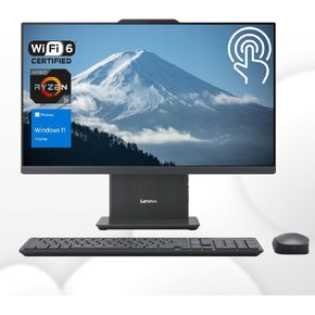 Lenovo 2024 IdeaCentre 27" All-in-One, FHD 100Hz Touchscreen, AMD Ryzen 5 7535HS, 16GB DDR5 RAM, 1TB SSD, Wireless KB & Mouse, Wireless Charging Base, RJ-45, Wi-Fi 6, Webcam, W11H, Grey (Renewed)